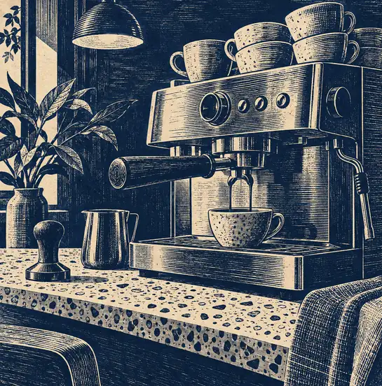 Illustration of cafés equipment and workspace