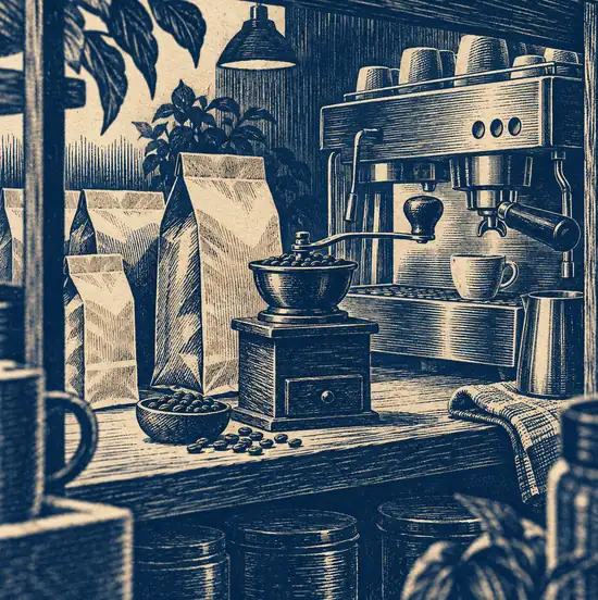 Illustration of cafés equipment and workspace